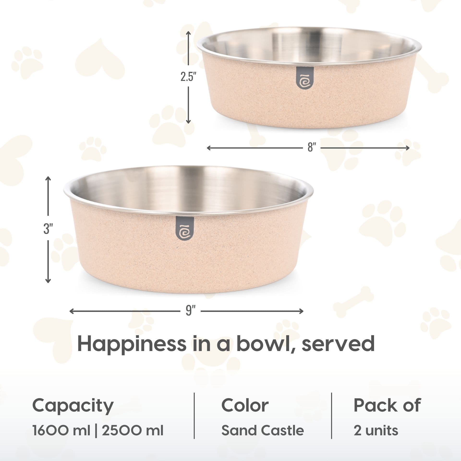 earth friendly bella pet bowls set of 2 steel bowl for dog - Thumbnail 1