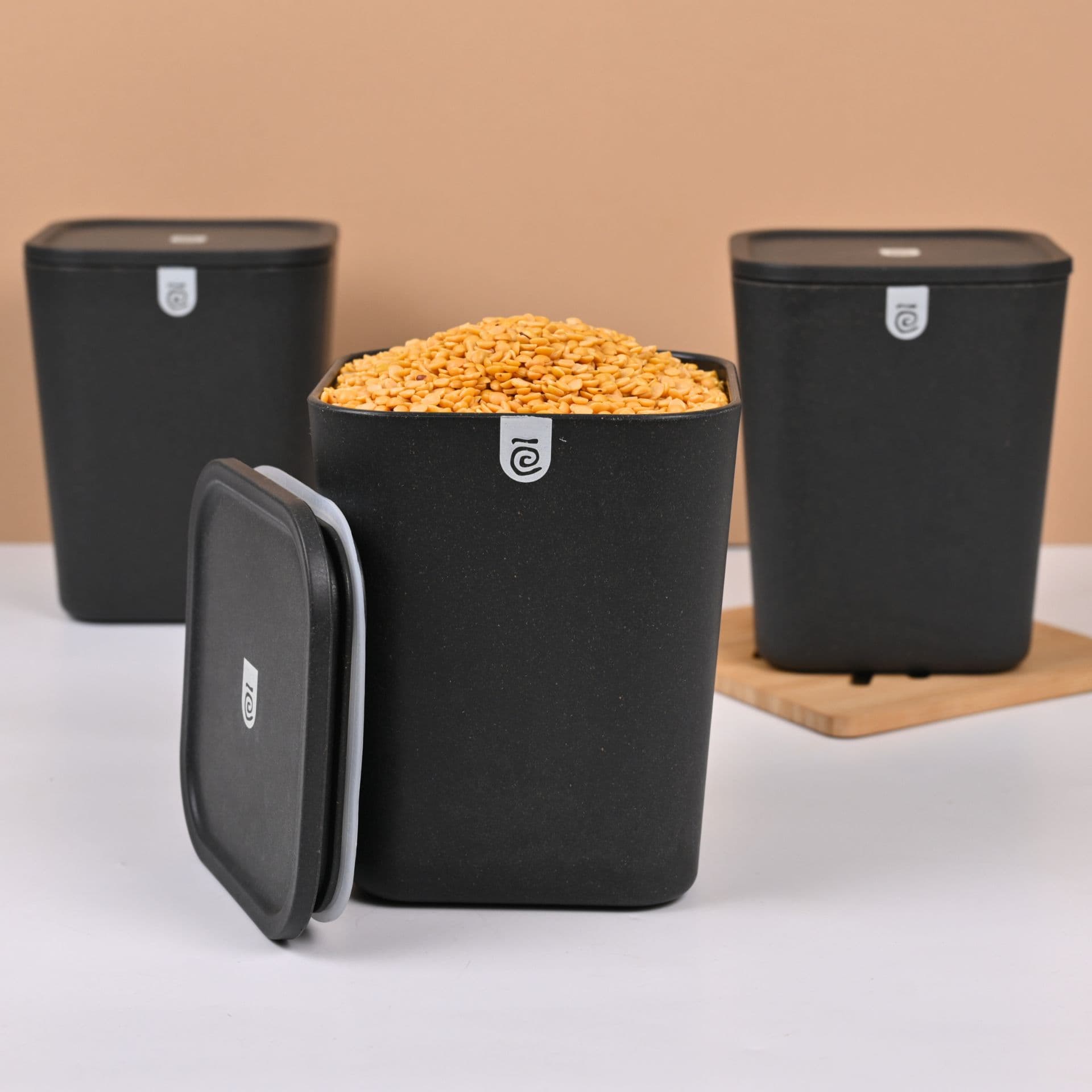 square canister for pantry made from bamboo fibers - Thulira sustainable product