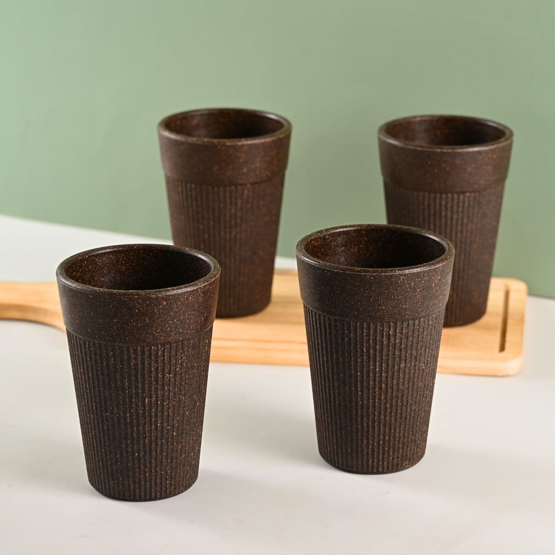 earth friendly unbreakable lassi tumbler drinking glass set of 4 350 ml for water and juice tumblers made with rice husk bamboo fibers microwave safe for hot cold - View 1
