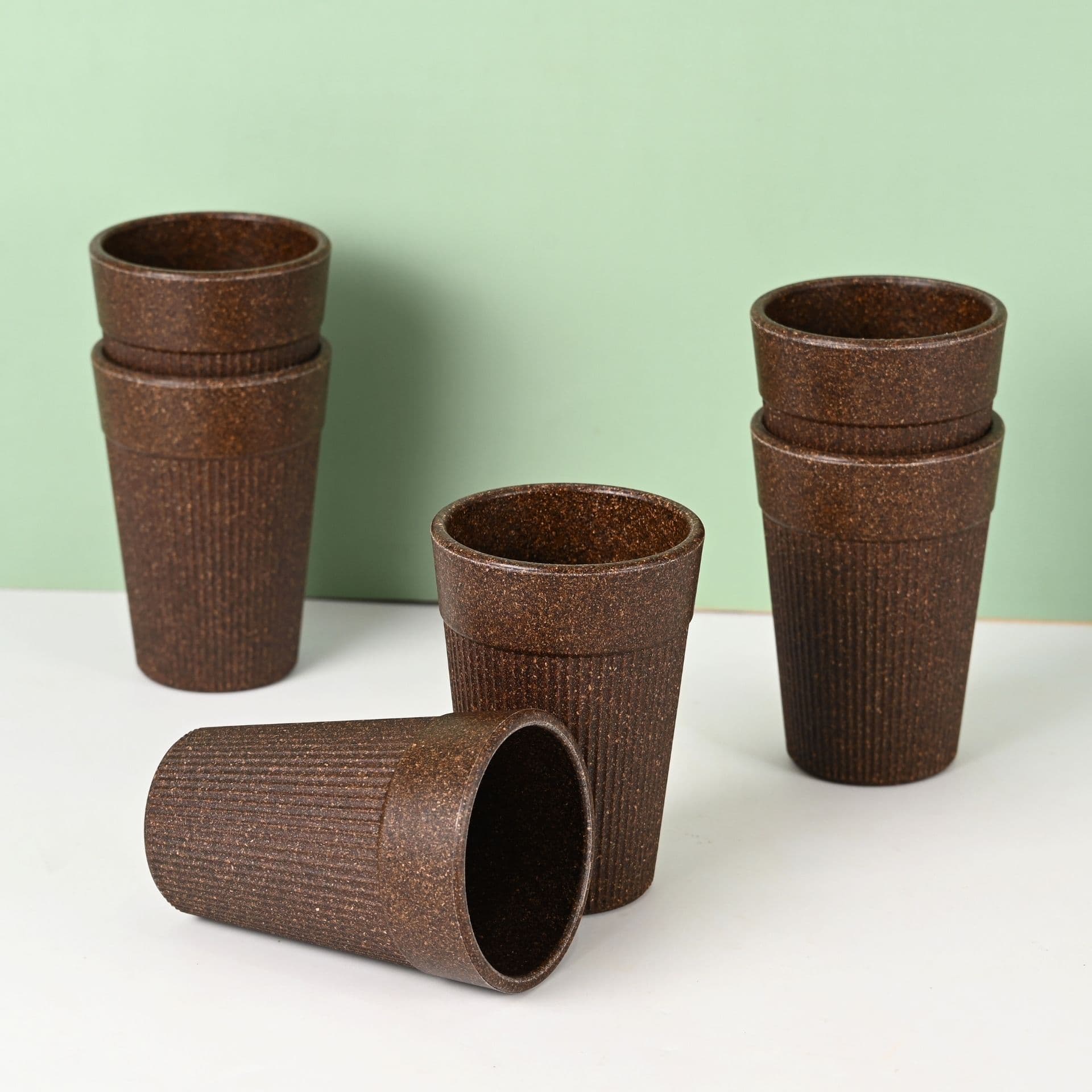 earth friendly unbreakable lassi tumbler drinking glass set of 6 350 ml for water and juice tumblers made with rice husk bamboo fibers microwave safe for hot cold - View 1