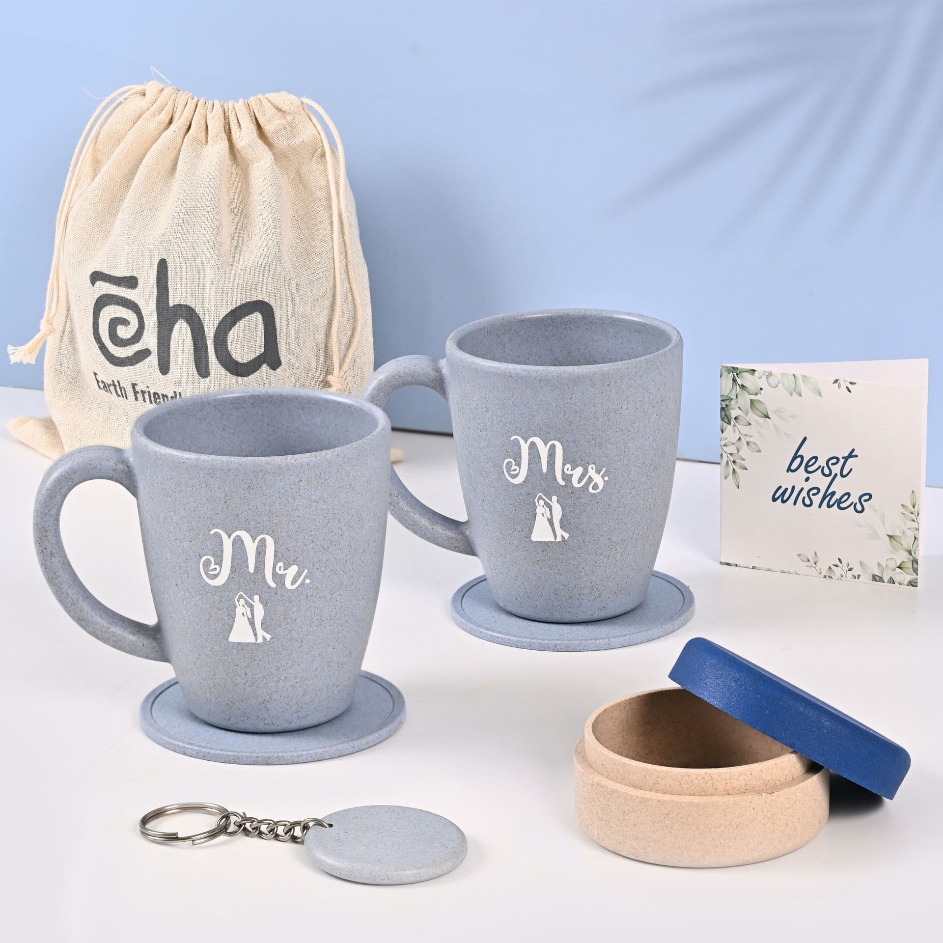 earth friendly mr mrs coffee mugs for couple with jewellery box set of 2 300 ml wedding gift for couple gift idea for man gifts for girlfriend made with rice husk - View 1