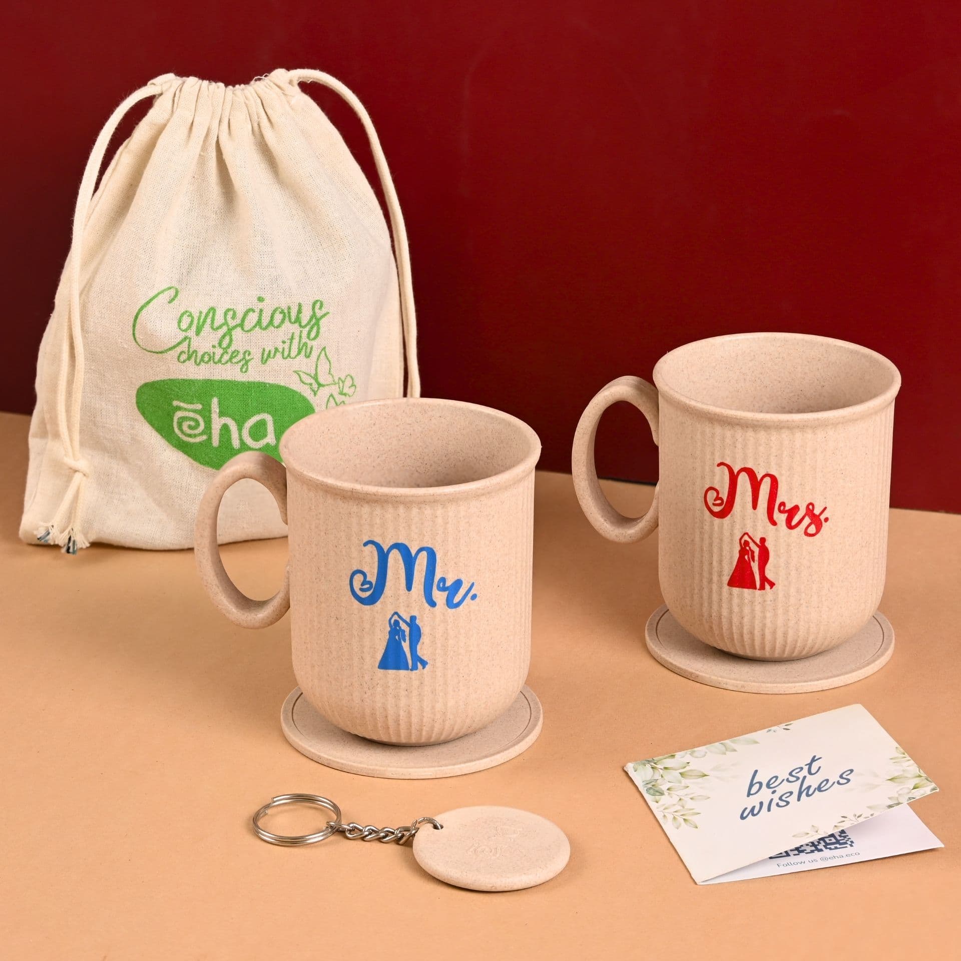earth friendly mr mrs statement coffee mugs set of 2 300 ml wedding gift for couples couple gifting coffee mug made with rice husk - View 1