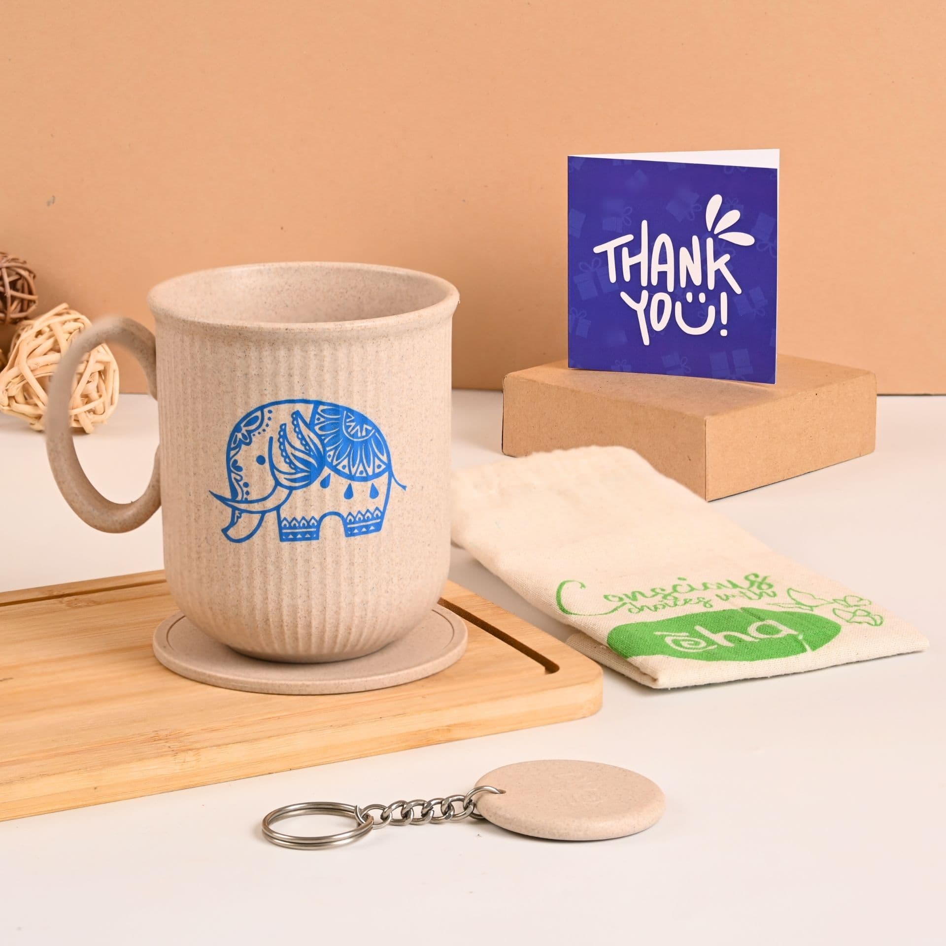 earth friendly statement coffee mugs 1 unit 300 ml elephant printed mug coaster key chain made with rice husk gift for men gifts for women mugs for gift - View 1