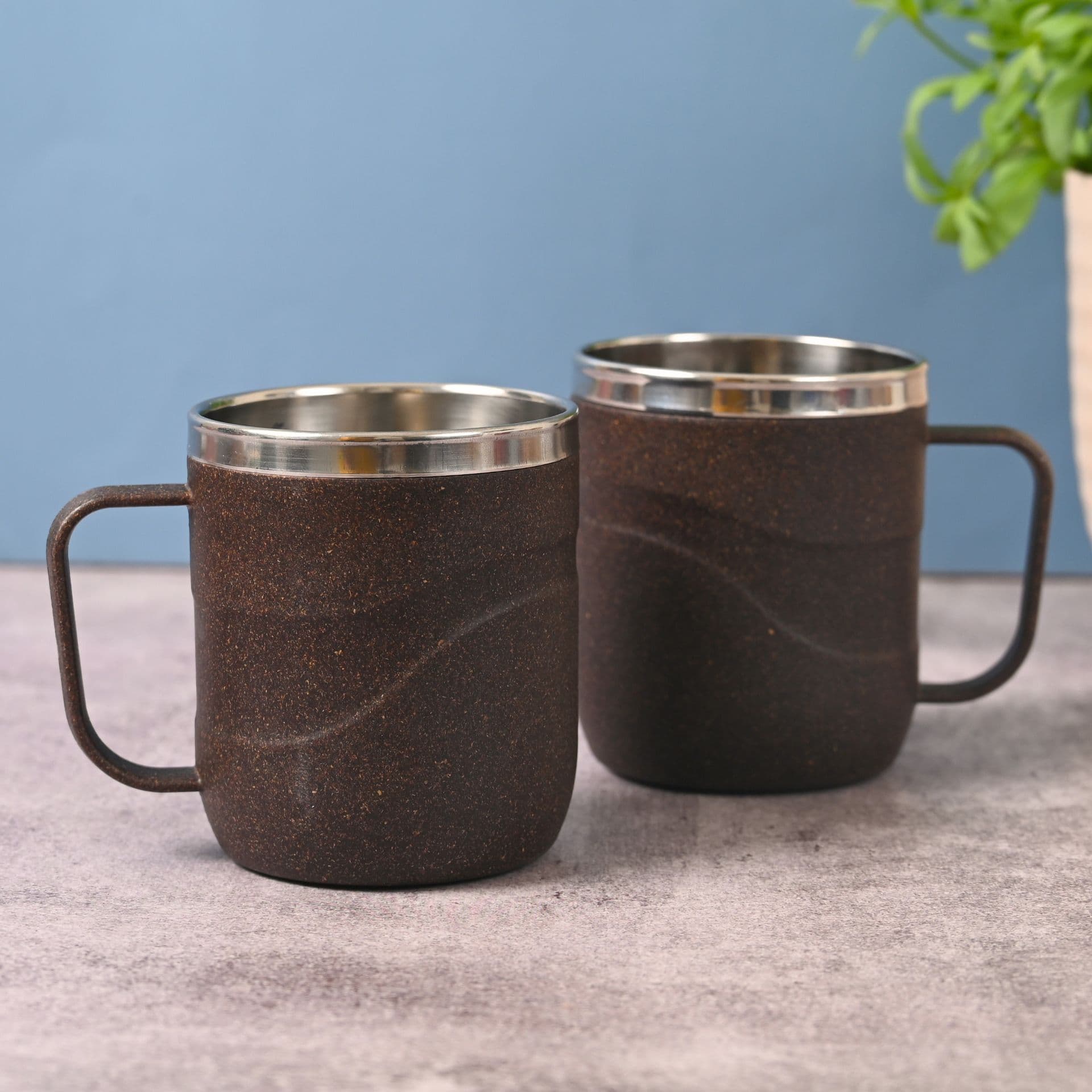 earth friendly wave stainless steel insulated coffee mug set of 2 250 ml mugs made with rice husk biocomposite mugs for coffee mugs for gift - View 1