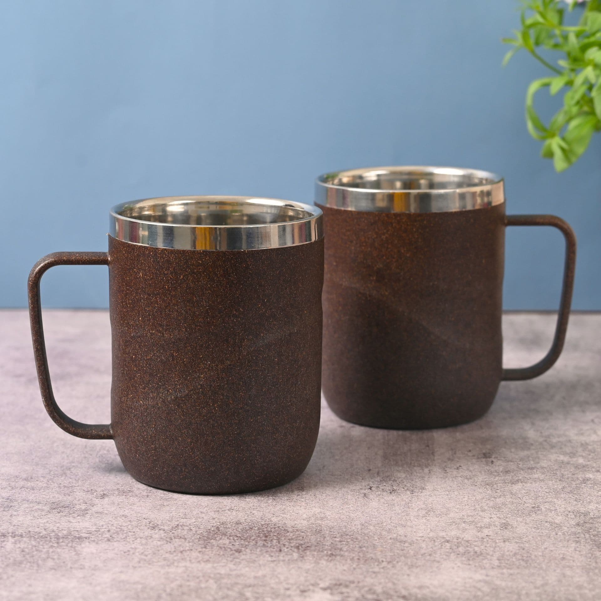 earth friendly wave stainless steel insulated coffee mug set of 2 400 ml mugs made with rice husk biocomposite mugs for coffee mugs for gift - View 1