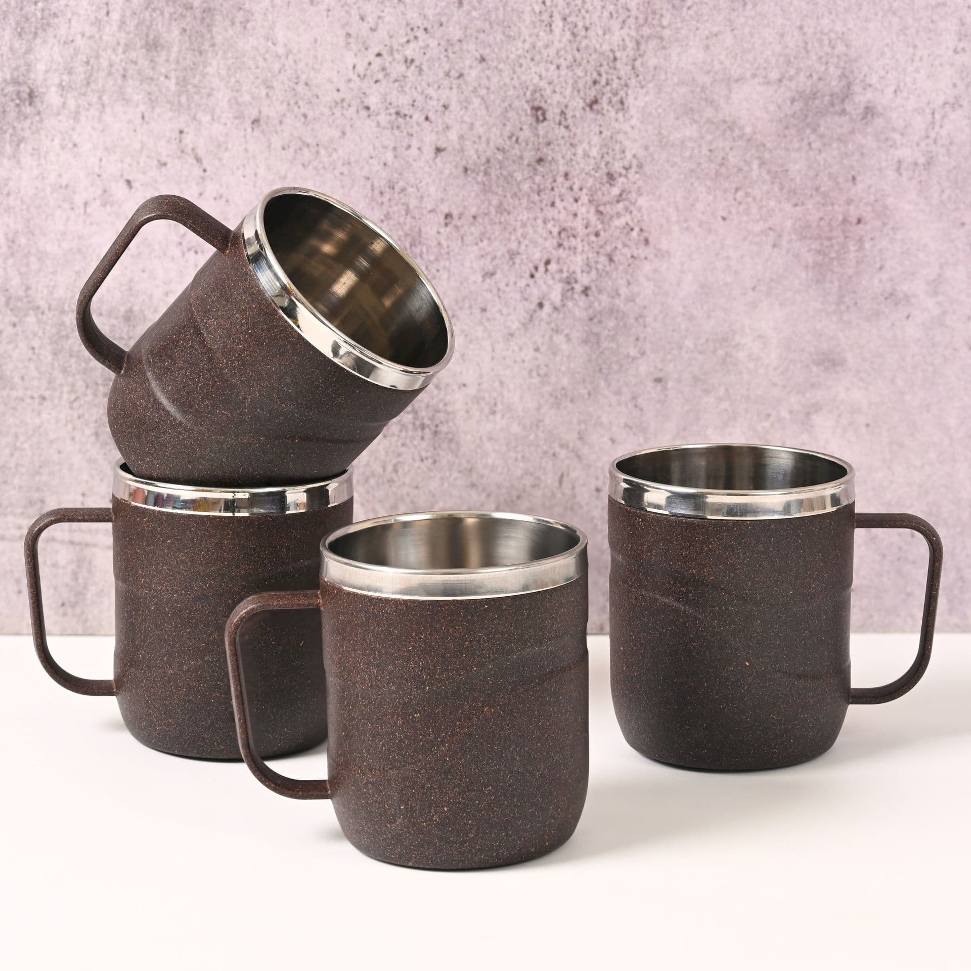 earth friendly wave stainless steel insulated coffee mug set of 4 250 ml mugs made with rice husk biocomposite mugs for coffee mugs for gift - View 1
