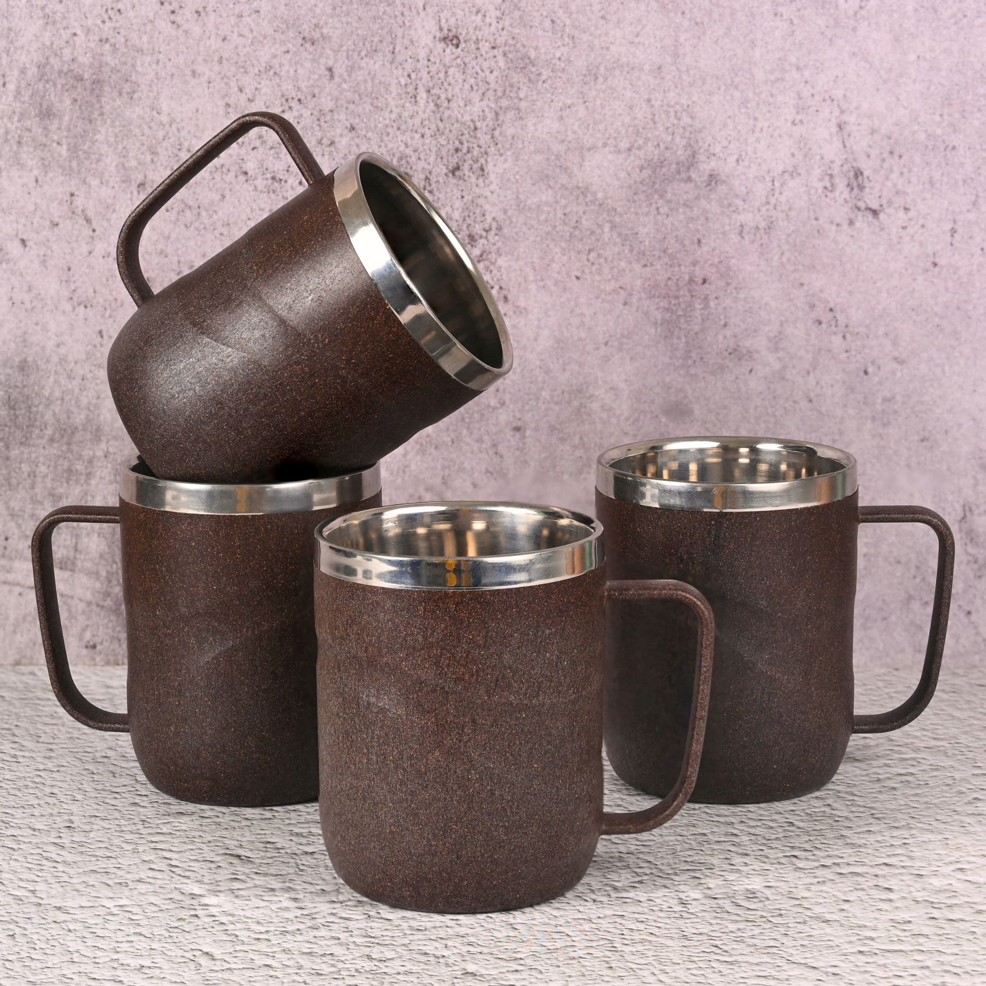 earth friendly wave stainless steel insulated coffee mug set of 4 400 ml mugs made with rice husk biocomposite mugs for coffee mugs for gift - View 1