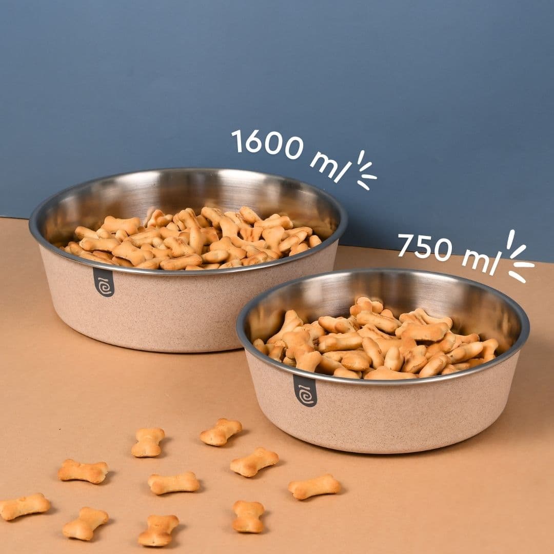 earth friendly bella pet bowls set of 2 1600 ml 750 ml steel bowl for dog made with rice husk dog bowl large size - View 1