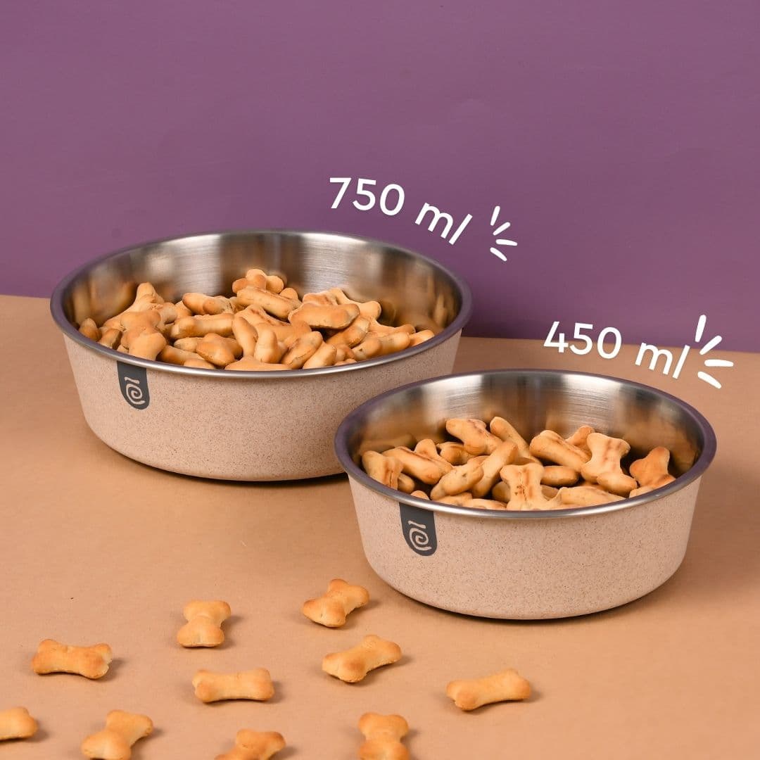 earth friendly bella pet bowls set of 2 450 ml 750 ml steel bowl for dog made with rice husk dog bowl large size - View 1