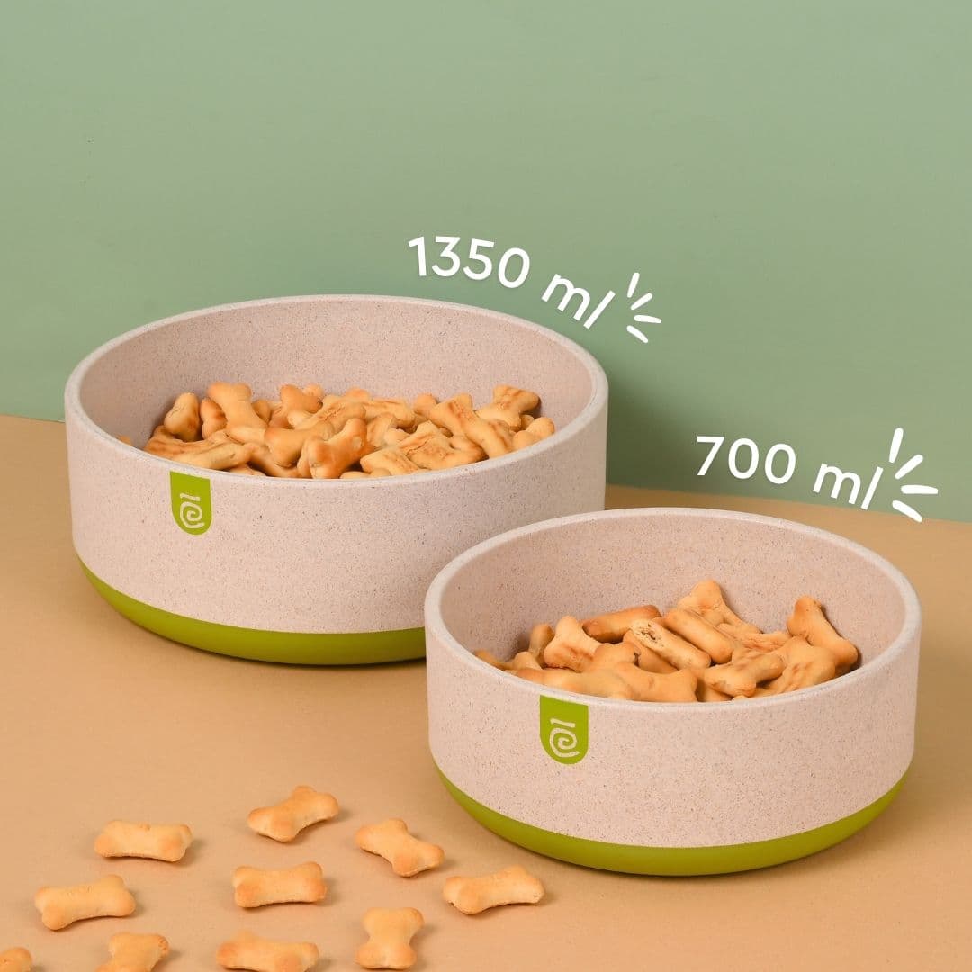 ecoblend antiskid pet bowl set of 2 1350 ml 700 ml eco friendly feeding bowls for dogs cats all pets made of rice husk bamboo biocomposites - View 1