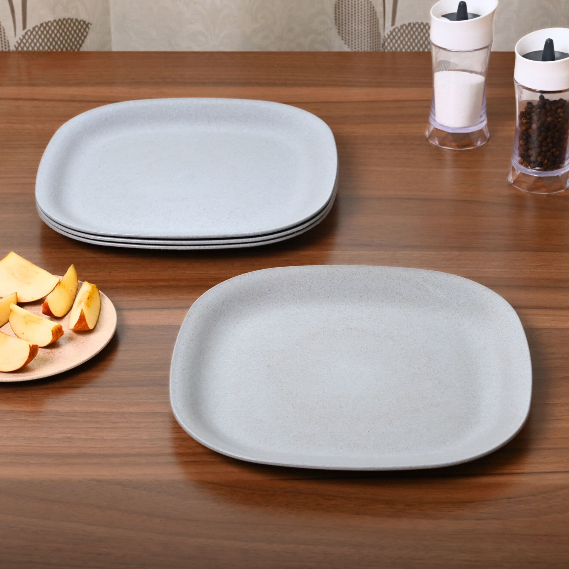 eha set of 4 earth friendly square dinner plates 11 inch unbreakable plates made with bamboo fibers rice husk fiber microwave safe full dinner plates for hot cold servings - View 1