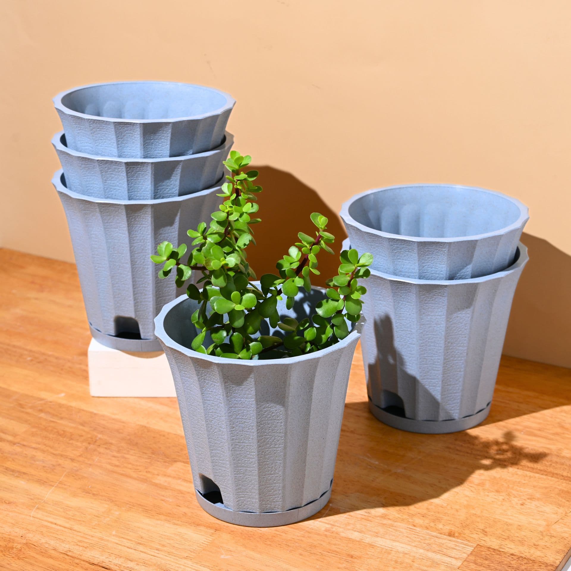 earth friendly ace 7 inch set of 6 small self watering pots for indoor plants plant pot made with bamboo fibers table top planters for home decor flower pot for living room - View 1