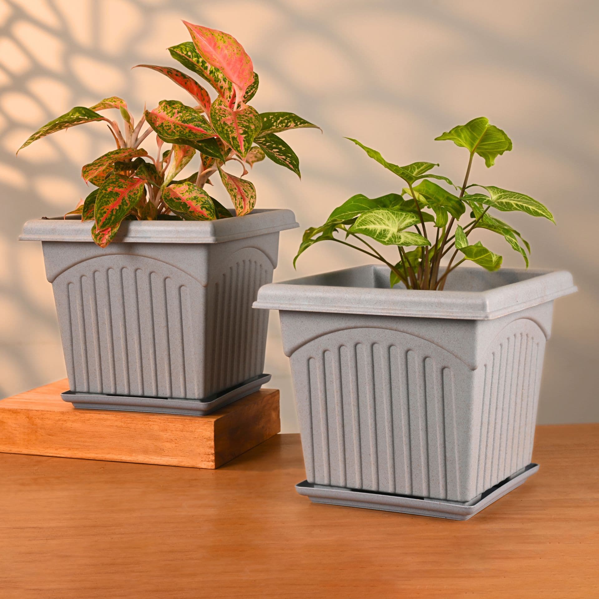 earth friendly 10 archway planters with tray set of 2 plant pot made with rice husk biocomposite uv protected drainage hole pots for indoor outdoor balcony garden - View 1