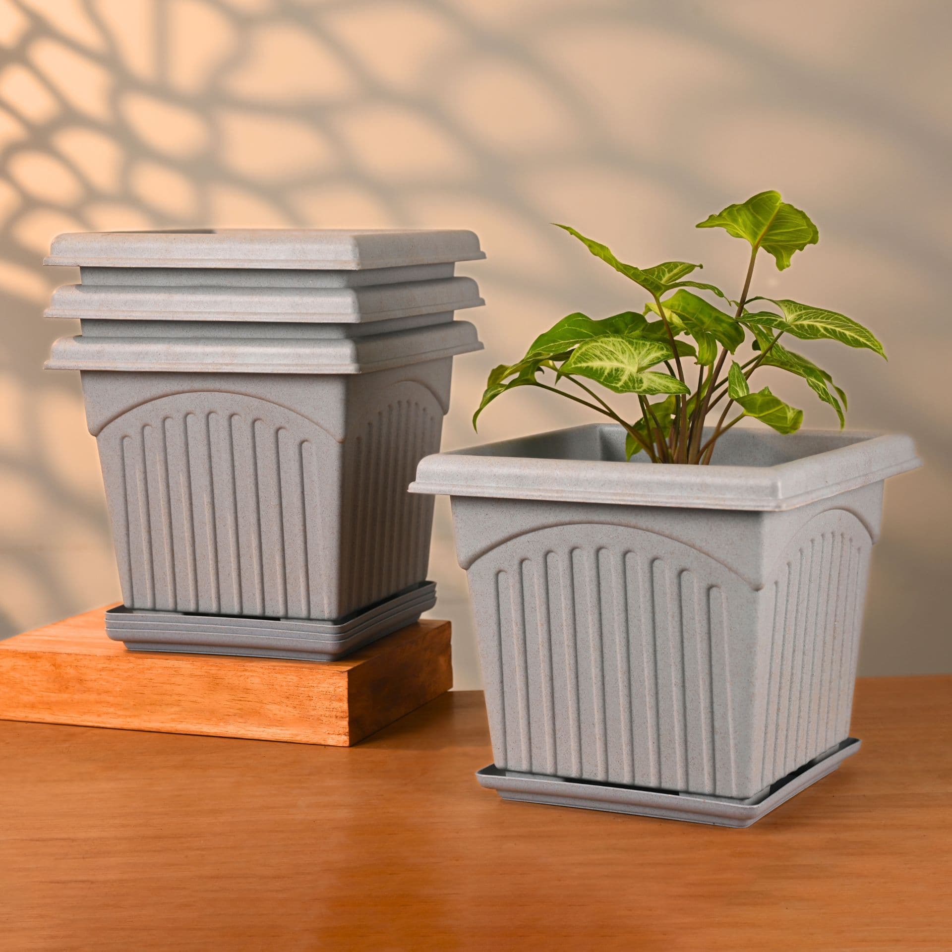 earth friendly 10 e2 80 b3 archway planters with tray set of 4 plant pot made with rice husk biocomposite uv protected drainage hole pots for indoor outdoor balcony garden - View 1