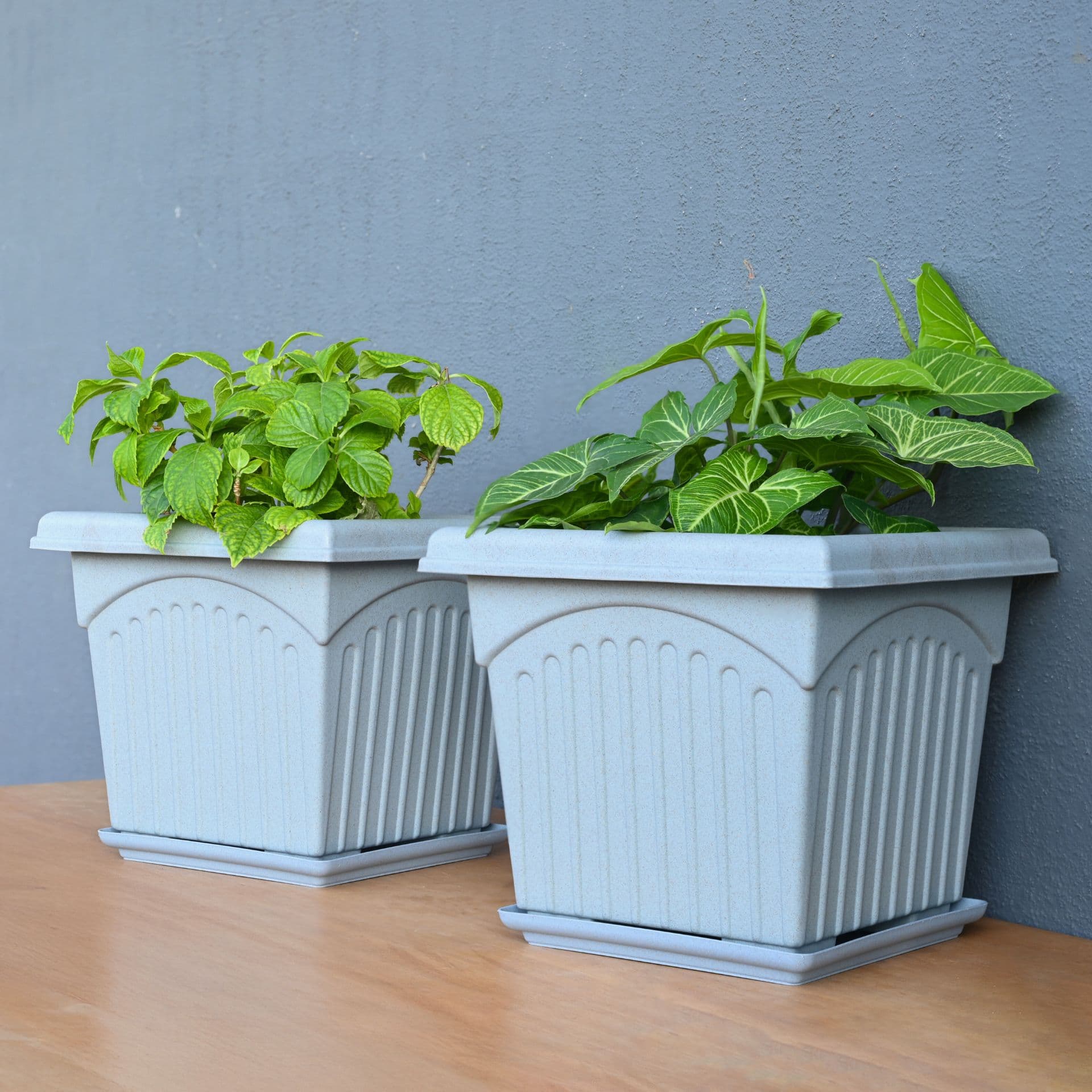 earth friendly 12 archway planters with tray set of 2 plant pot made with rice husk biocomposite uv protected drainage hole pots for indoor outdoor balcony garden - View 1