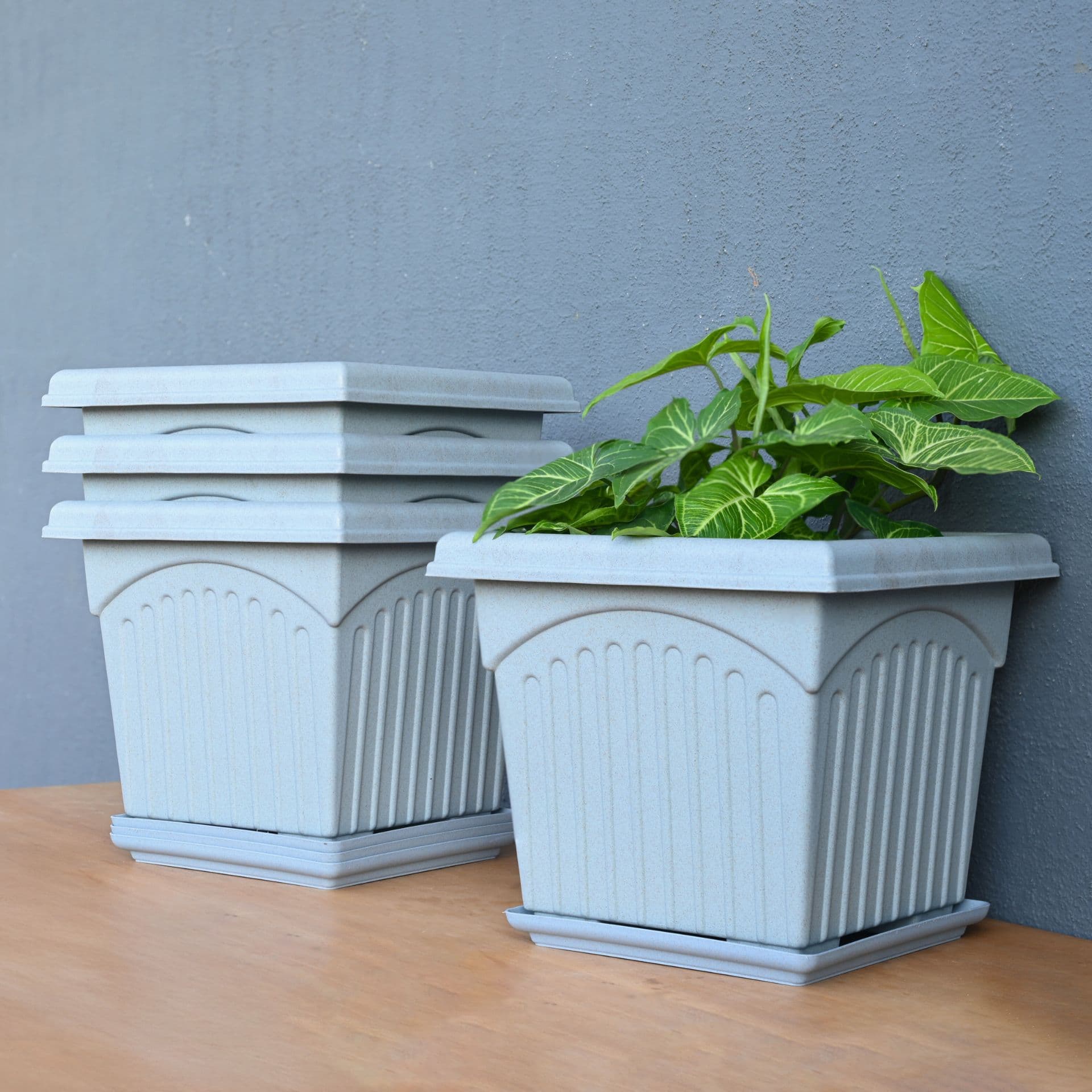 earth friendly 12 e2 80 b3 archway planters with tray set of 4 plant pot made with rice husk biocomposite uv protected drainage hole pots for indoor outdoor balcony garden - View 1
