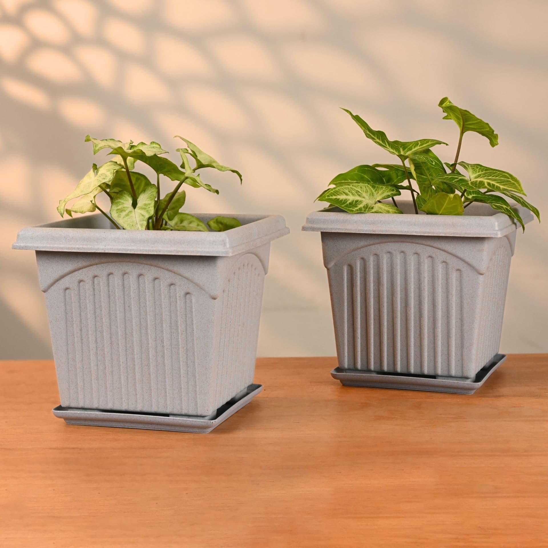 earth friendly 8 archway planters with tray set of 2 plant pot made with rice husk biocomposite uv protected drainage hole pots for indoor outdoor balcony garden - View 1