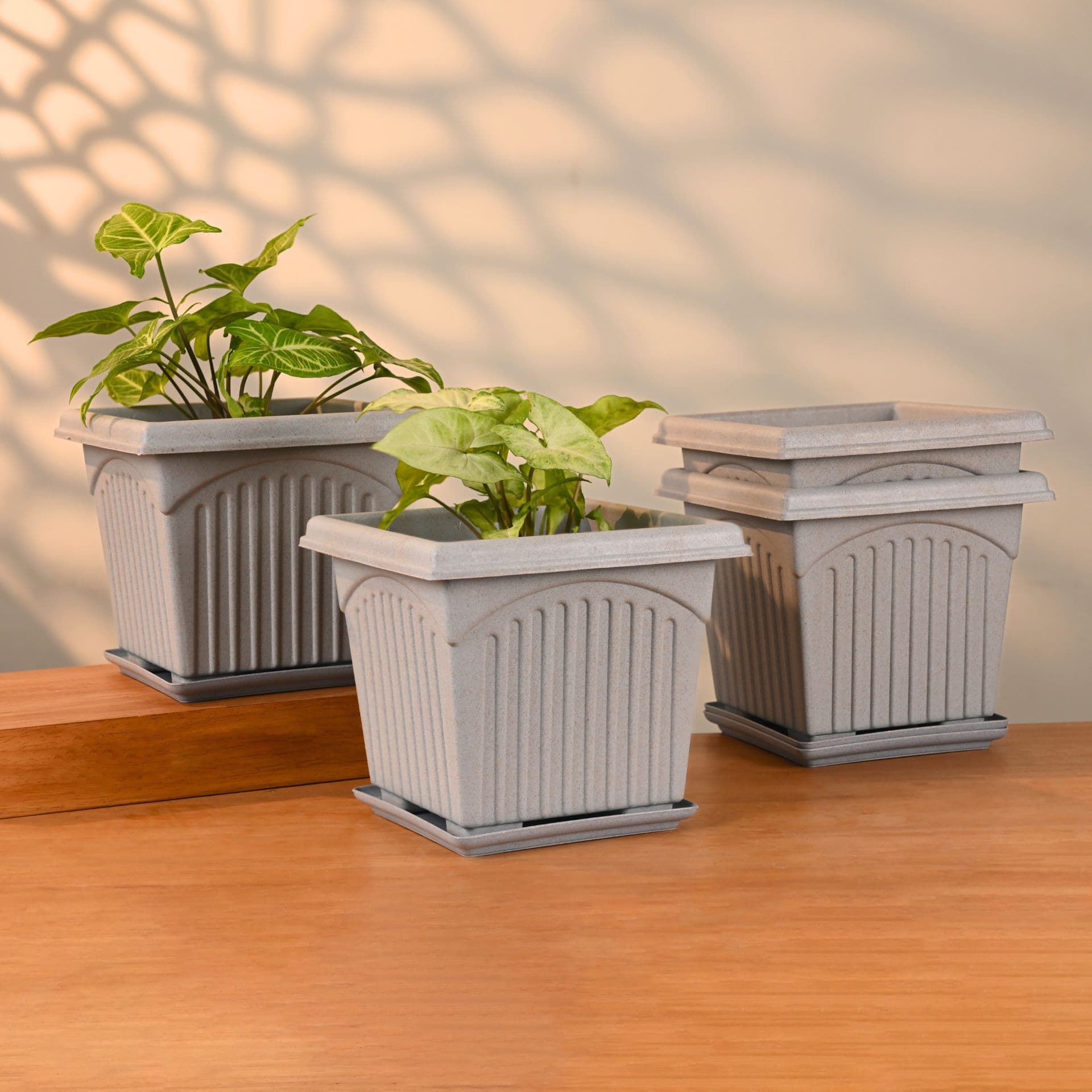 earth friendly 8 e2 80 b3 archway planters with tray set of 4 plant pot made with rice husk biocomposite uv protected drainage hole pots for indoor outdoor balcony garden - View 1