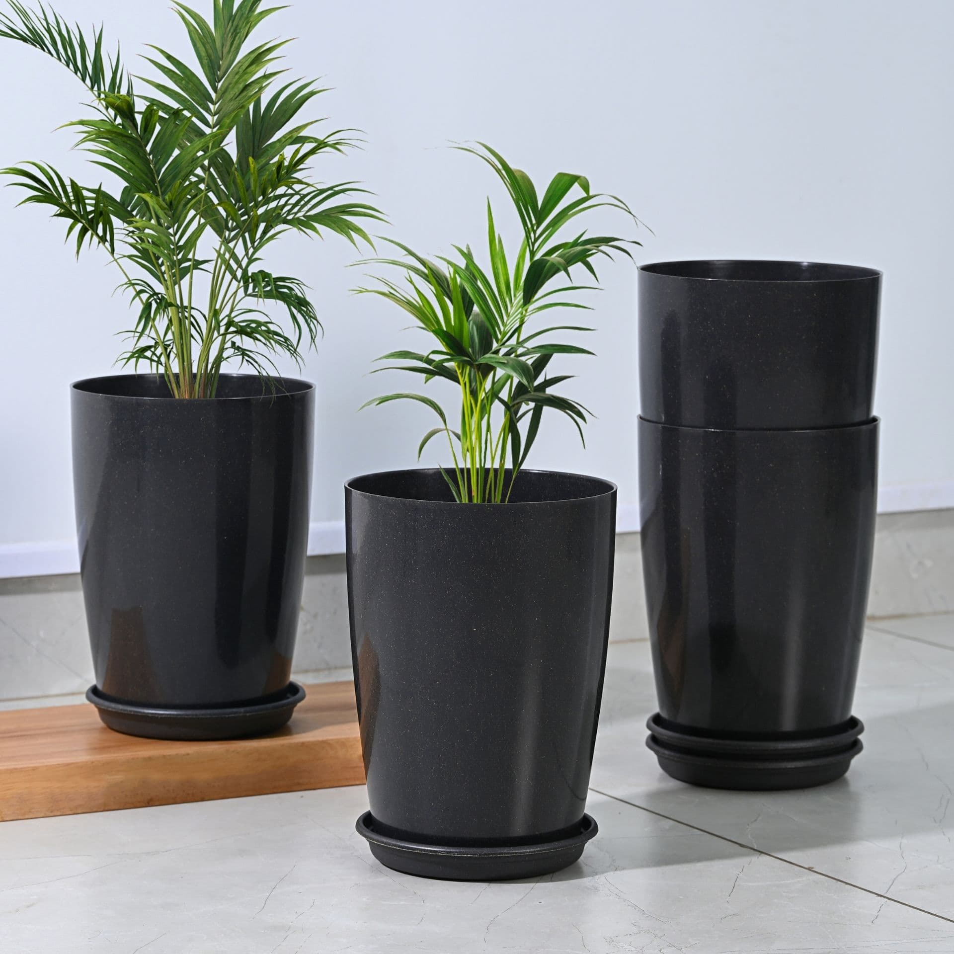 earth friendly cypress 10 set of 4 tower pots and planters bamboo based flower pots with plates uv protected light weight for indoor home decor outdoor balcony garden copy - View 1