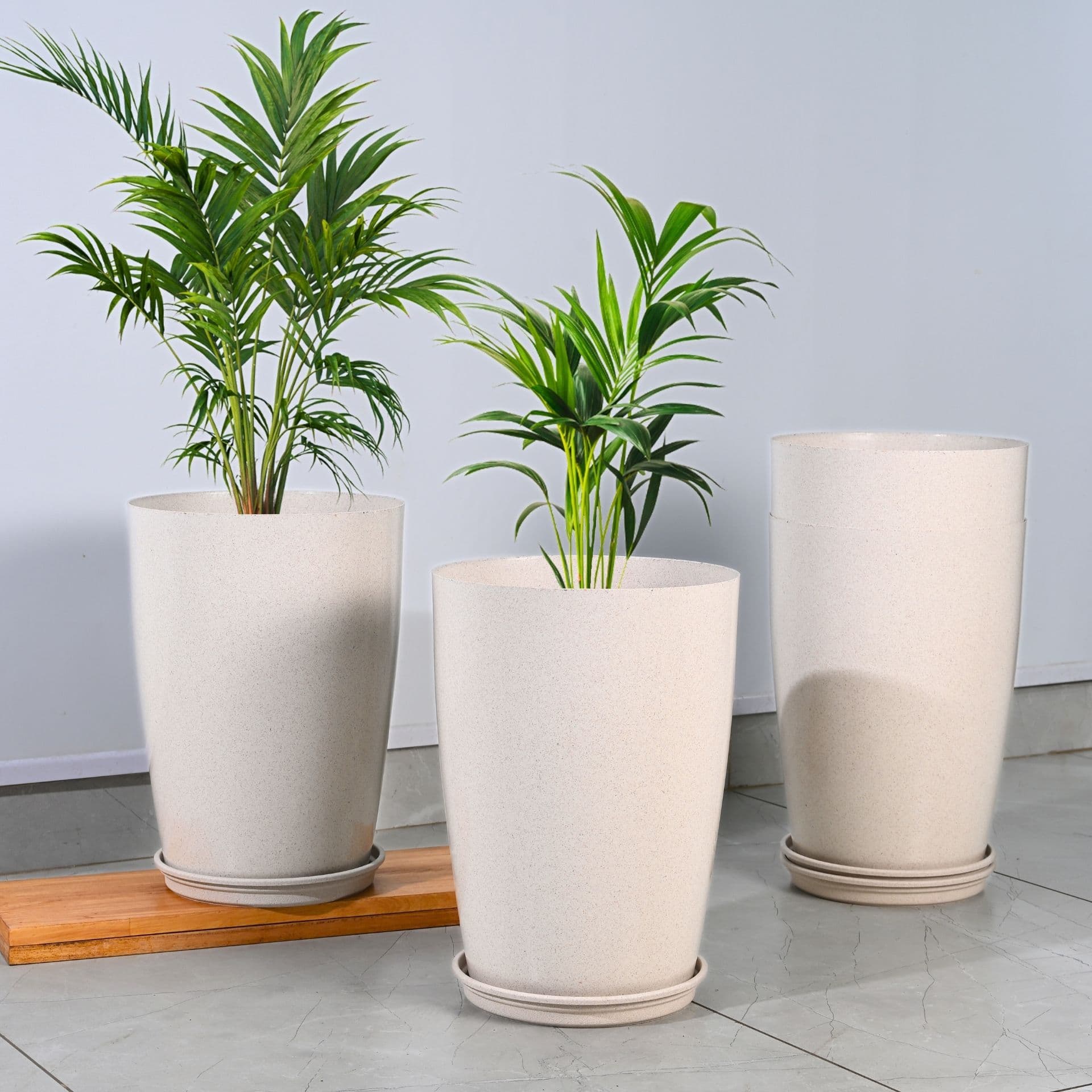earth friendly cypress 16 set of 2 tower pots and planters bamboo based flower pots with plates uv protected light weight for indoor home decor outdoor balcony garden copy - View 1