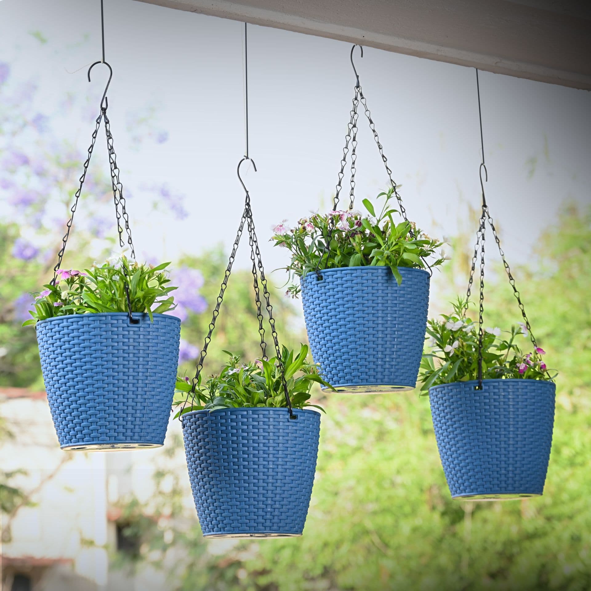 earth friendly lush hanging pot 7 inch set of 4 self watering hanging planters for balcony hanging pots for plants bamboo based and uv resistant gamla for plants - View 1