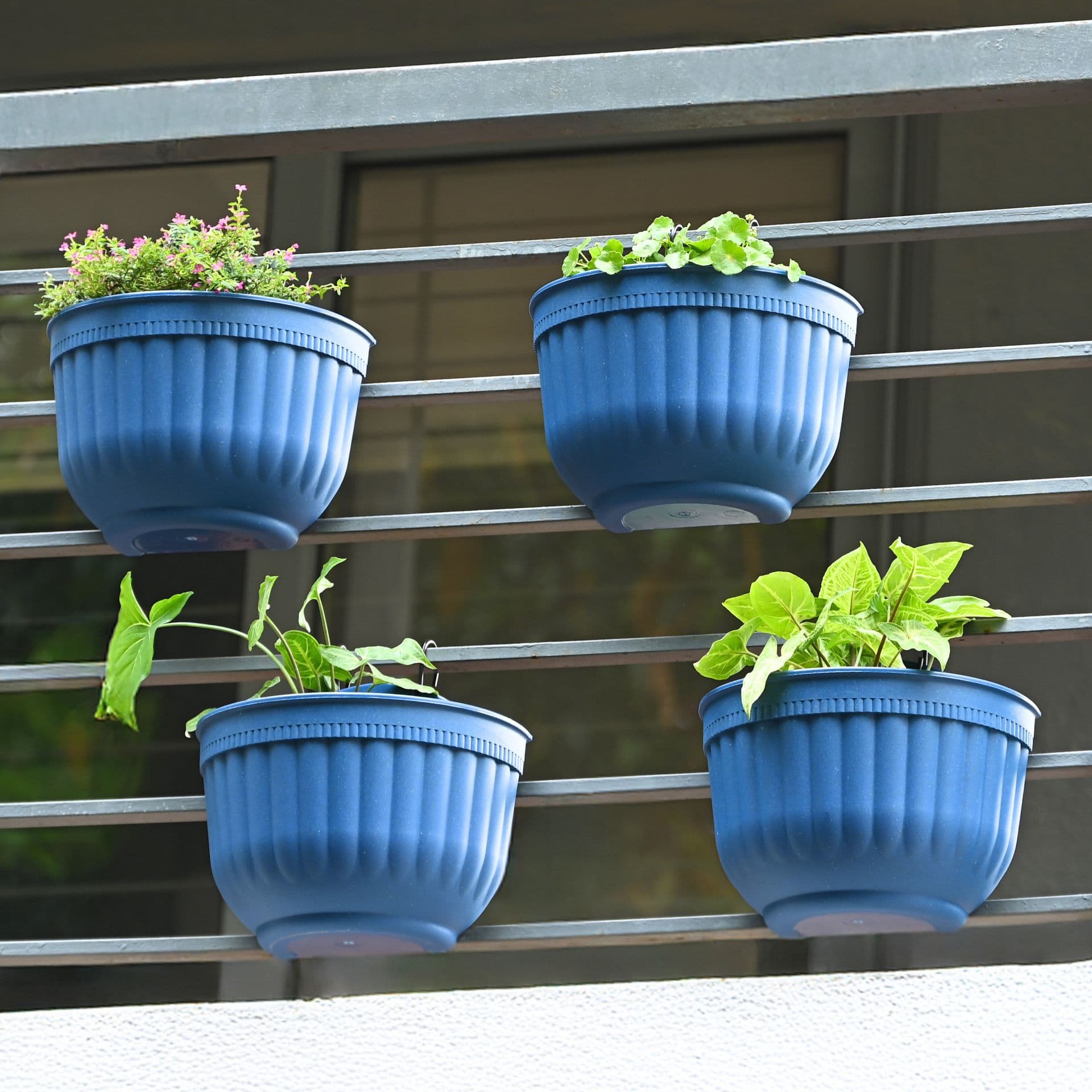 eha earth friendly metal sling 10 inch set of 4 self watering hanging planters for balcony hanging pots for plants bamboo based and uv resistant gamla for plants - View 1