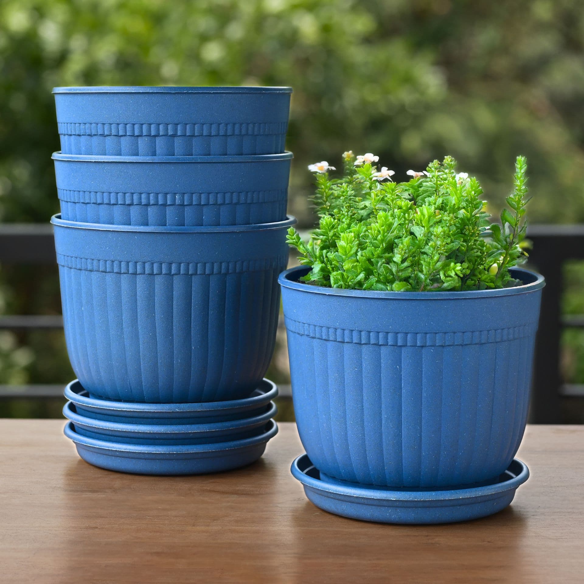 eha earth friendly petal pot 7 inch pack of 4 pots for plants bamboo based plant pots uv protected planters for home indoor outdoor balcony garden flower pots - View 1